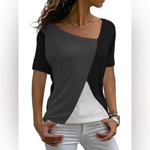 Sarin Mathews Casual Short Sleeve Color Block Tunic Blouse